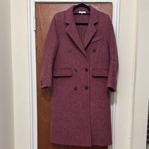 Vince Double-Breasted Long Pea Coat in Mauve